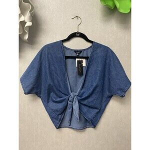 Sim & Sam Cropped  Short Sleeve  Tie up Top  blue -NWT- Size M